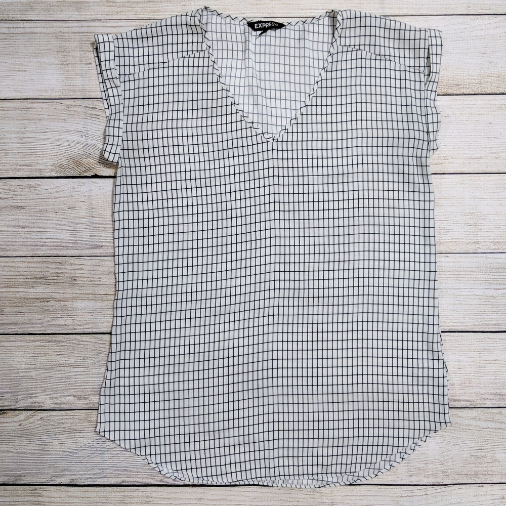 Express White Checkered Blouse